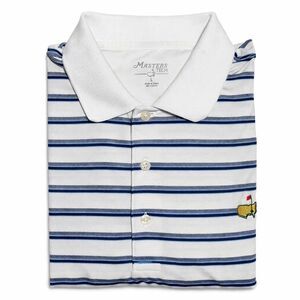 Masters Tech Striped Polo Shirt Large White Navy Augusta Logo